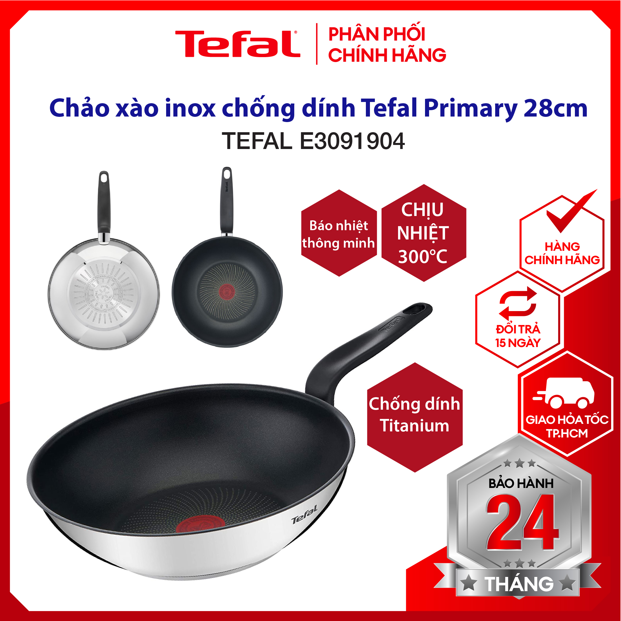 |HỎA TỐC 2H| Chảo chiên inox chống dính Tefal Primary, nhiều size: 20 -24 - 26 - 28, hàng chính hãng