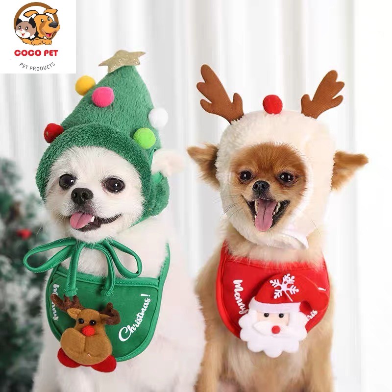 Mũ và yếm noel họa tiết giáng sinh dành cho chó mèo - thời trang chó mèo