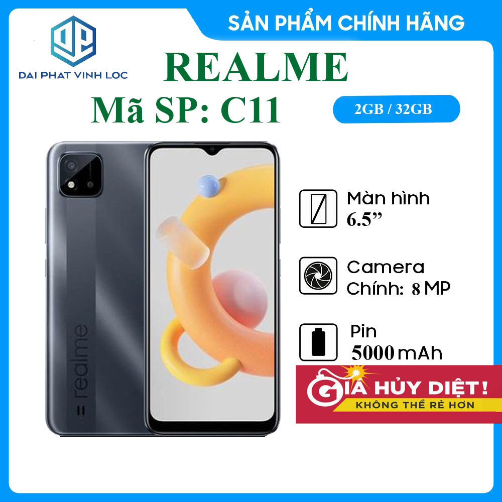 Điện thoại Realme C11  - Hàng chính hãng - Màn hình rộng lớn, viên pin khủng, khả năng tiết kiệm pin QZ10