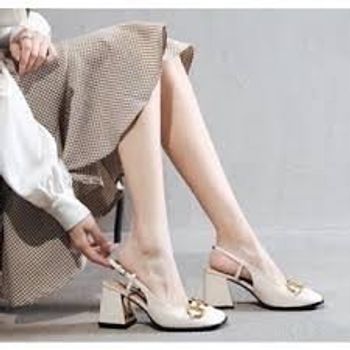 Giày Cao Gót 7 phân bít mũi Giày cao gót khóa xích vàng đế vuông chất da lì cao cấp