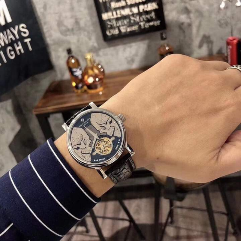 BadgeĐồng hồ nam dây da PatePhilippe PKL001 automatic Size 42mm Đồng hồ nam mặt tròn chống nước Đồng hồ nam cao cấp Fullbox