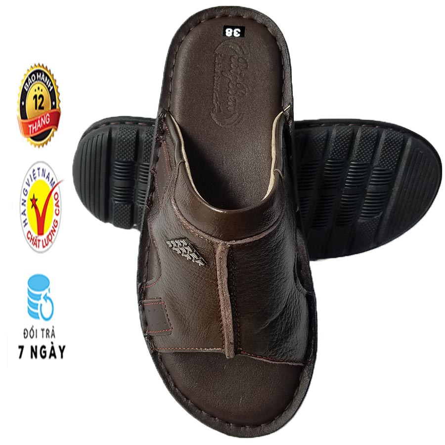 Dép da nam cao cấp da bò thật khâu đế hkt dn171