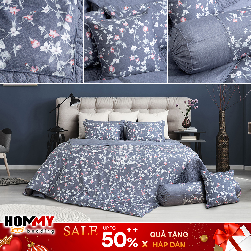 🍁 Mẫu Chăn Ga Gối 🍁 Hanvico Blue Sky DLP187 vải cotton cao cấp (bán lẻ ga chun / vỏ chăn / đôi vỏ gối)