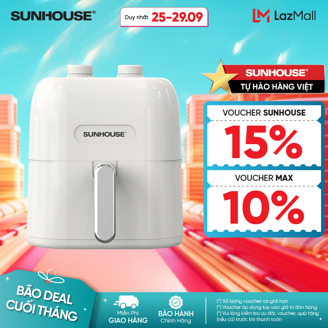 Nồi Chiên Không Dầu SUNHOUSE SHD4022 - Dung tích lớn - Công nghệ Rapid Air 360 độ làm nóng nhanh - Tiết kiệm điện - Bảo hành 12 tháng
