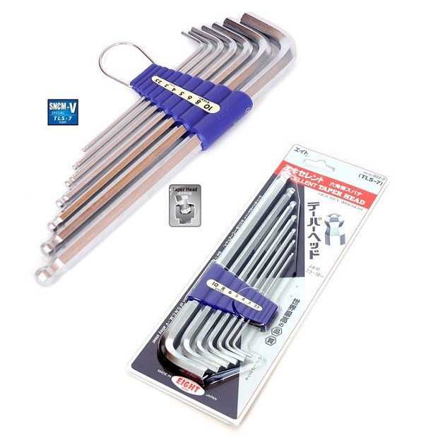 Bộ lục giác chữ l đầu bi eight nhật tls-7 gồm các cỡ từ 2.5-10mm lớp mạ mới, độ cứng 60hrc - made in japan