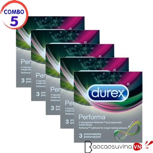 Combo 5 hop Bao cao su keo dai Durex Performa 3pcs