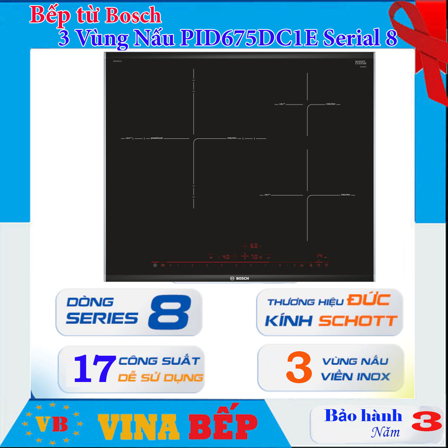 Bếp Từ Bosch 3 Vùng Nấu PID675DC1E Series 8 Chính Hãng