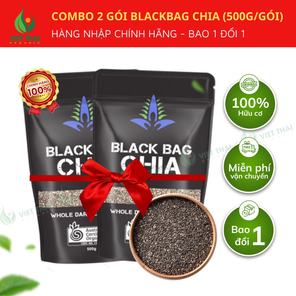 【MỚI】Combo 2 Gói Hạt Chia Đen - Chia Black Bag Úc Hàng Chuẩn 100% (Việt Thái Organic)
