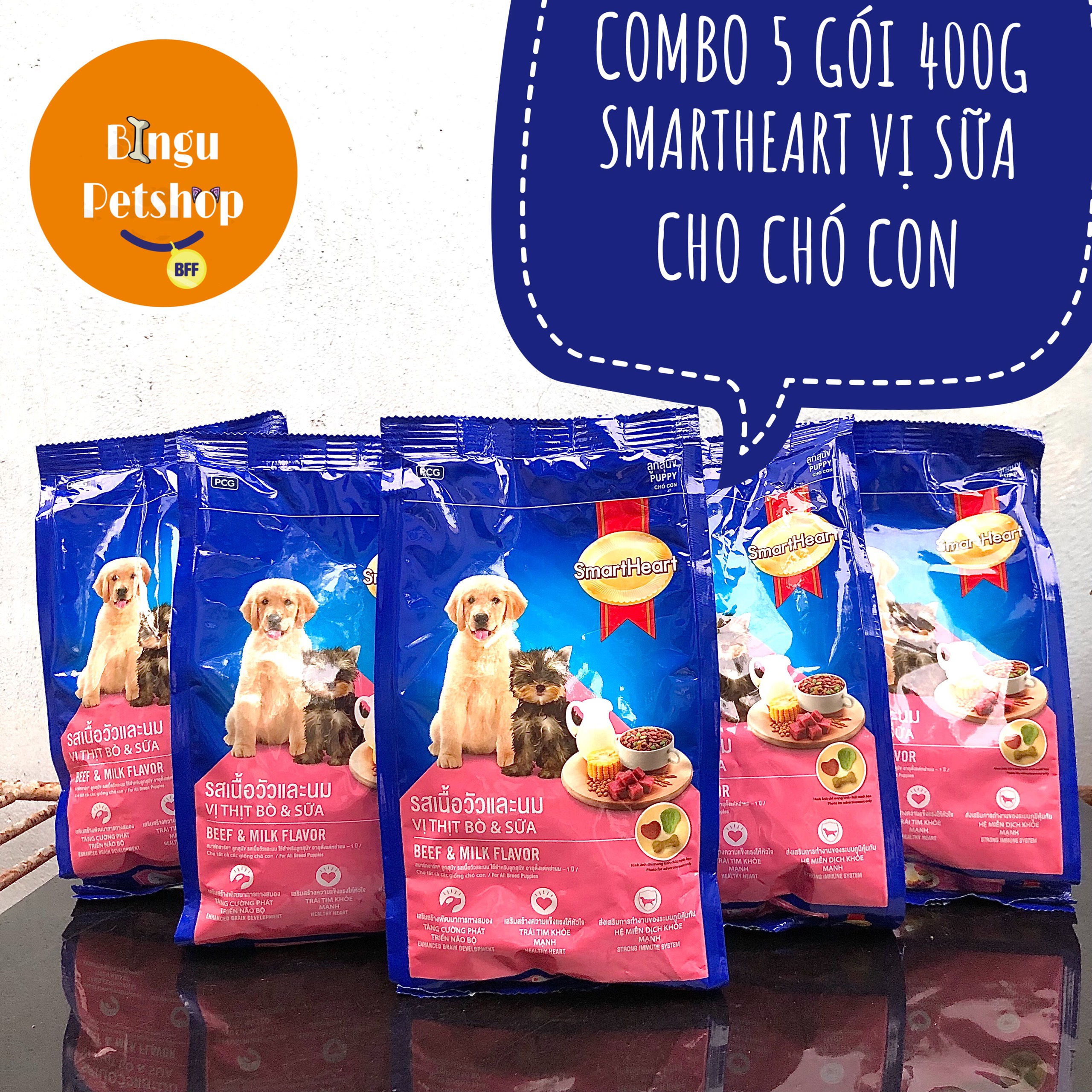 Smartheart puppy 400gr - thức ăn hạt cho chó con vị sữa | bingu petshop