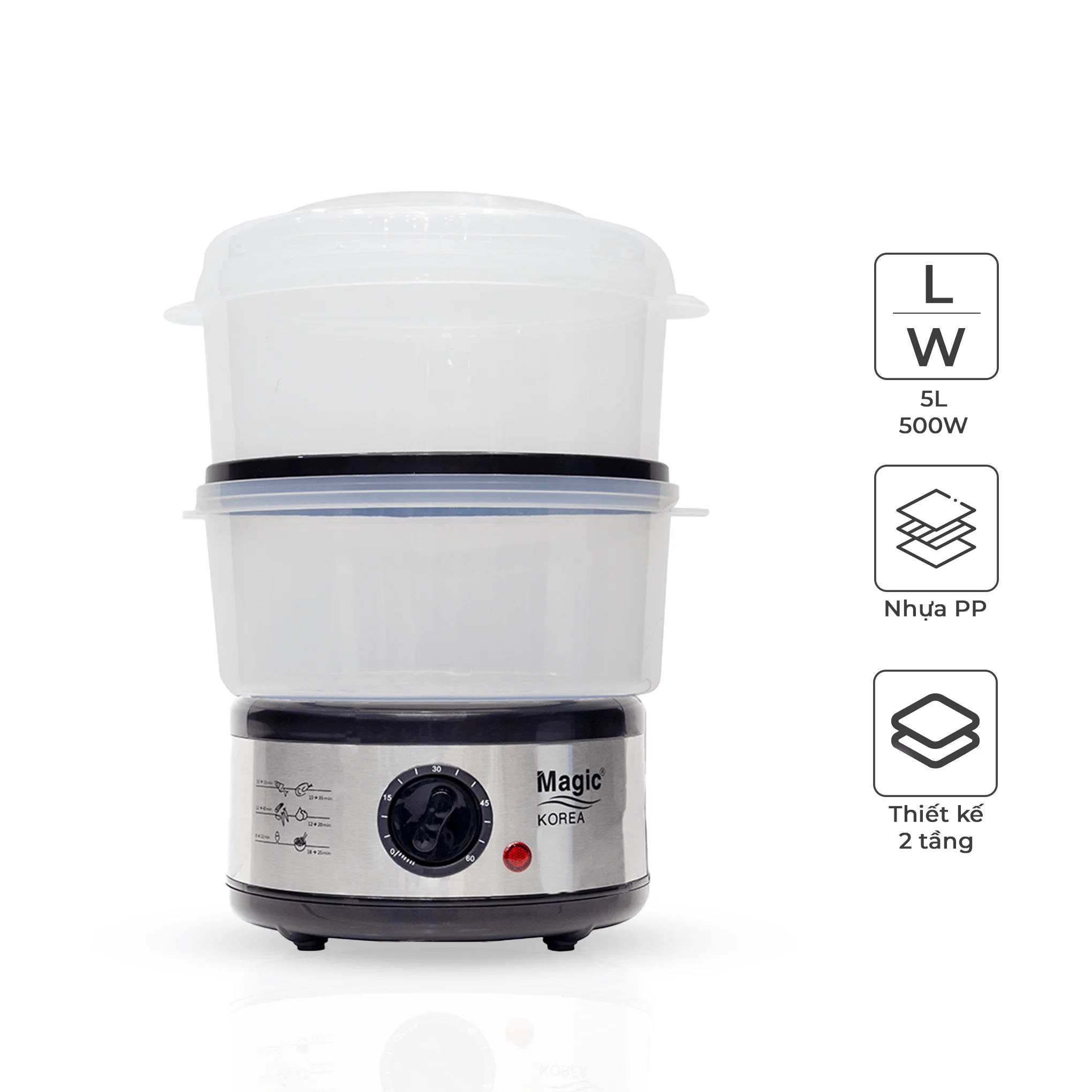 Máy hấp thực phẩm 2 tầng magic korea a64 dung tích 5l-hàng chính hãng
