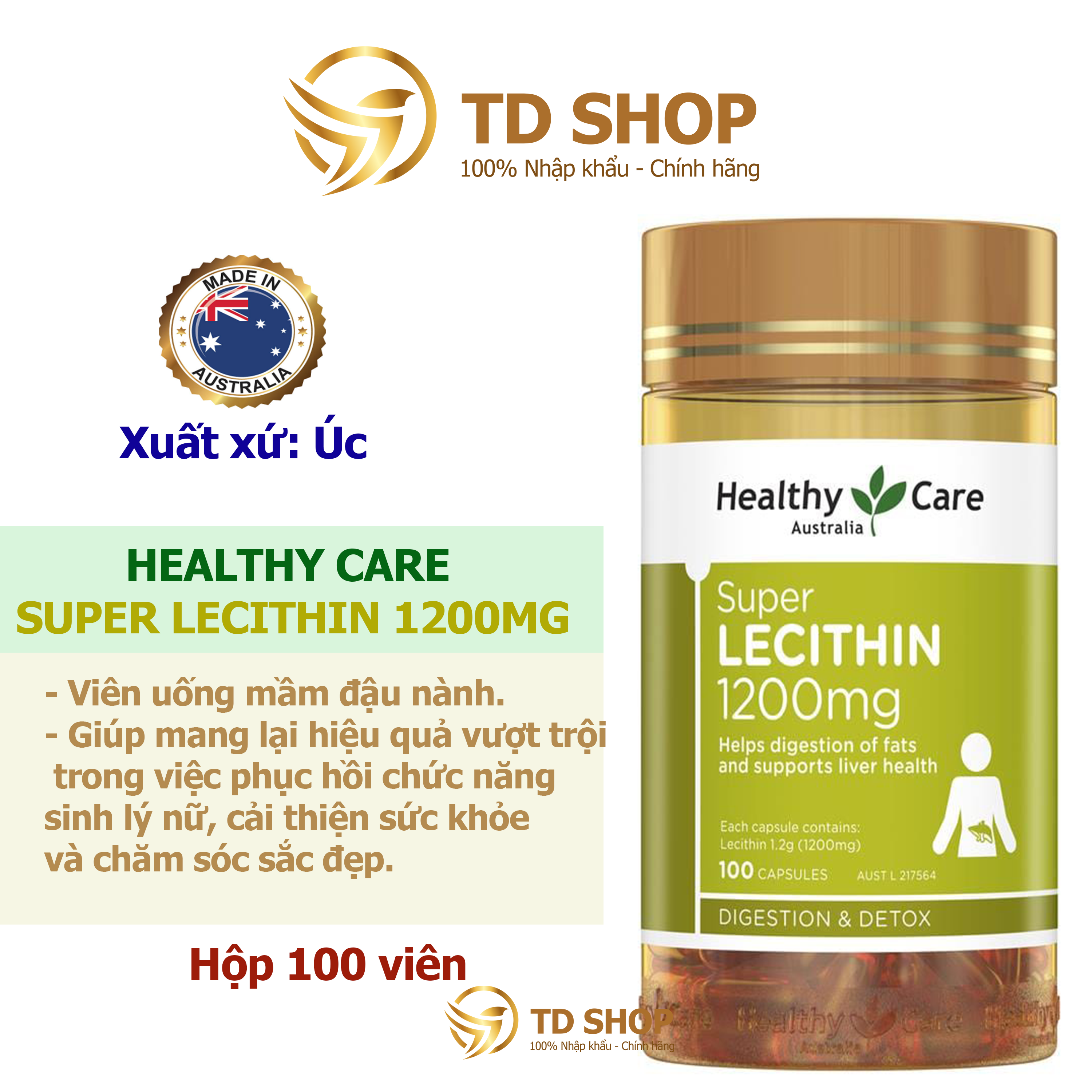 Viên uống mầm đậu nành điều hòa nội tiết Super Lecithin Healthy Care 100