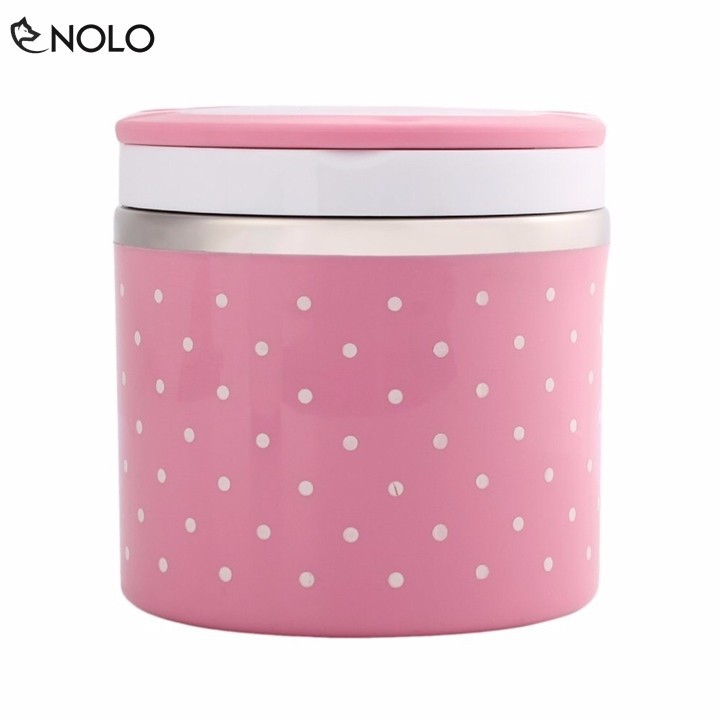 Camen giữ nhiệt chấm bi 1 tầng 630ml , cà men mang cơm, ủ cháo, đựng canh , chống tràn, có quai xách , màu ngẫu nhiên