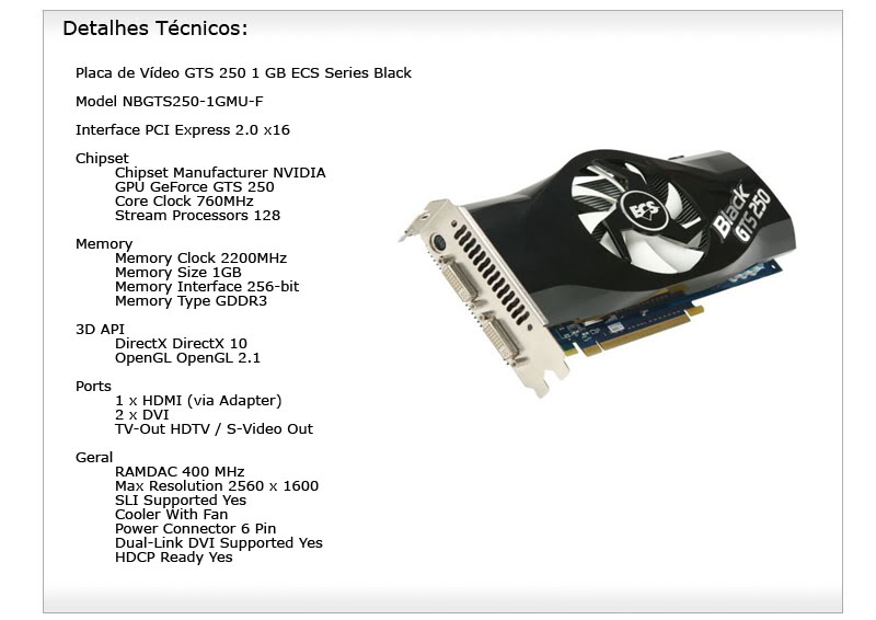 BFG Tech GeForce GTS 250 1GB DDR3 PCI Express PCIE Dual DVI Video Card w