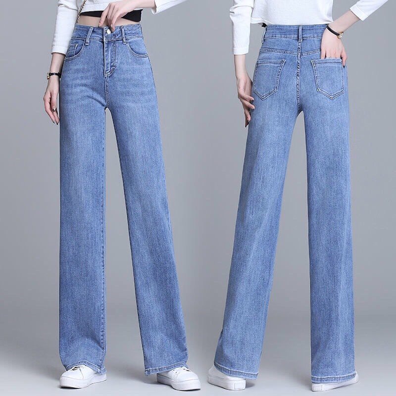 Quần jeans nữ ống suông vải cotton 100% co giãn tốt mềm mịn