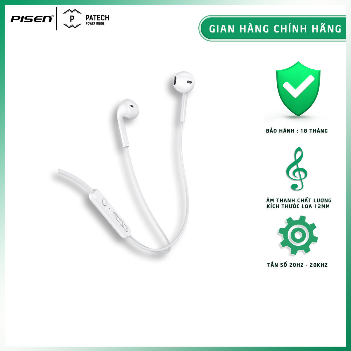 [20H 6/7 - 9.7 Nhập 77LAZSOCIAL80K Voucher giảm 12% đơn từ 250K tối đa 80K]Tai nghe  PISEN  Epods XY-EP03, jack 3.5mm, bảo hành 18 tháng - Hàng chính hãng