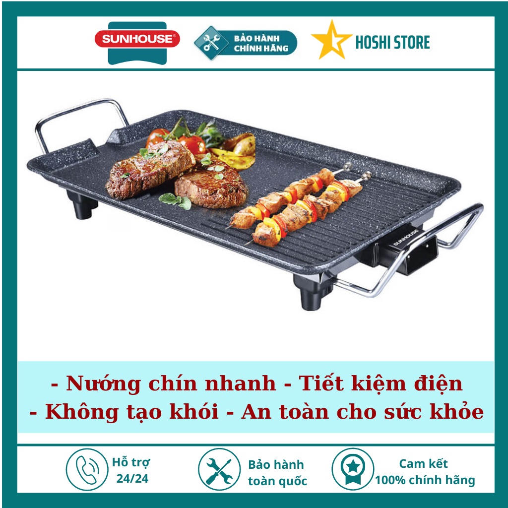 Bếp nướng điện chính hãng Sunhouse SHD 4607, không tạo khói, an toàn cho sức khỏe, nướng chín nhanh, tiết kiệm điện
