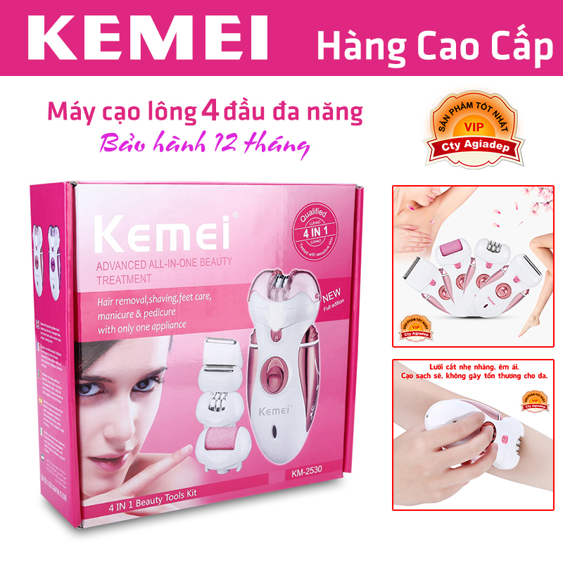 Máy wax dụng cụ waxing 4 đầu đa năng cạo lông chân, lông tay, lông nách, vùng bikini Kemei K2530 - Hàng xuất Châu Âu