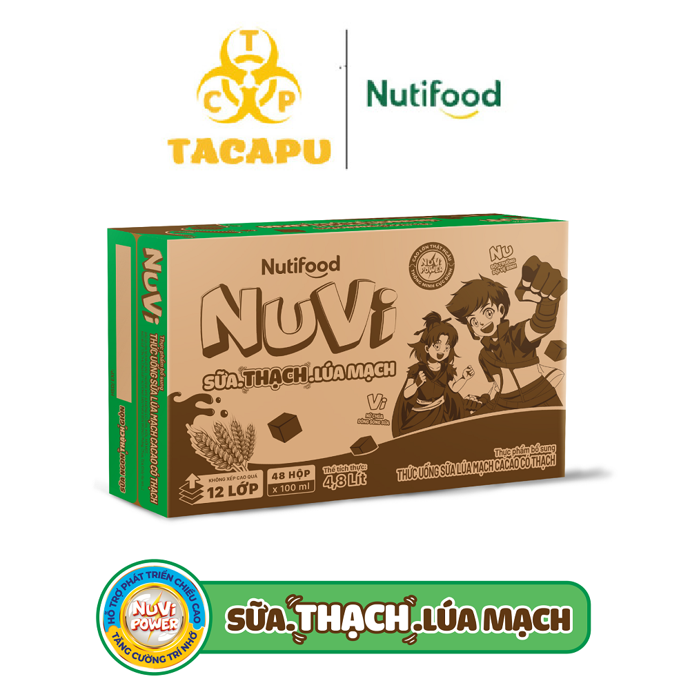 Thùng 48 hộp nuvi thức uống sữa lúa mạch cacao có thạch/ dâu có thạch/ cam có thạch hộp 100ml tu.nlt100az - thương hiệu nutifood - tacapu