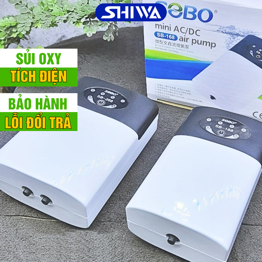 Máy Sủi Oxy Tích Điện SOBO Cao Cấp Siêu Êm - Máy Sục Oxy SOBO 168/268/ 1-2 Vòi - Máy Sủi Mini - Máy Sủi Oxy Cho Cá - Shiwa