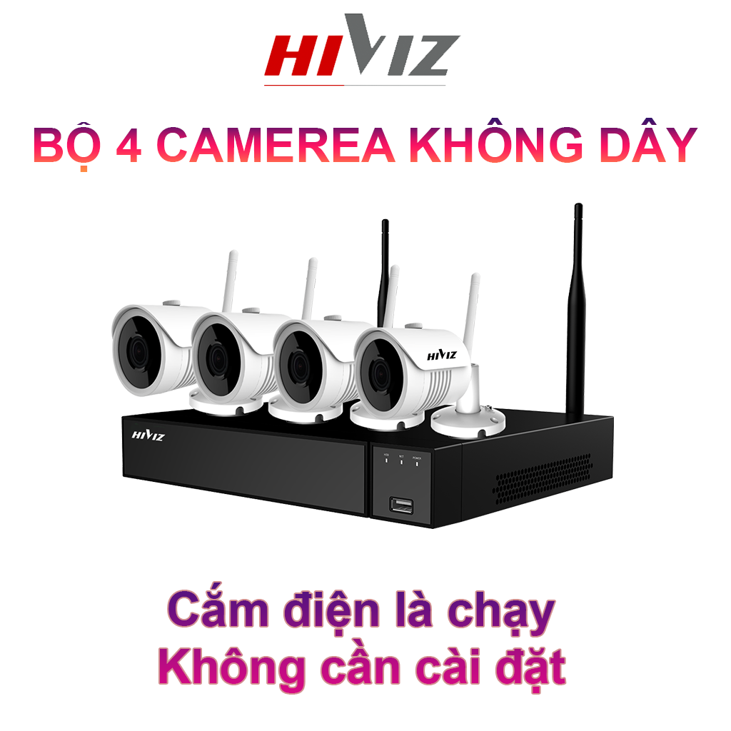 BỘ KIT WIFI CAMERA HIVIZ HI-KIT904W 2.0MP 9 KÊNH - Bộ đầu thu camera Hiviz 8 kênh kèm 4 Camera chống nước, độ phân giải 2mpx - Cắm là chạy, không cần cài đặt