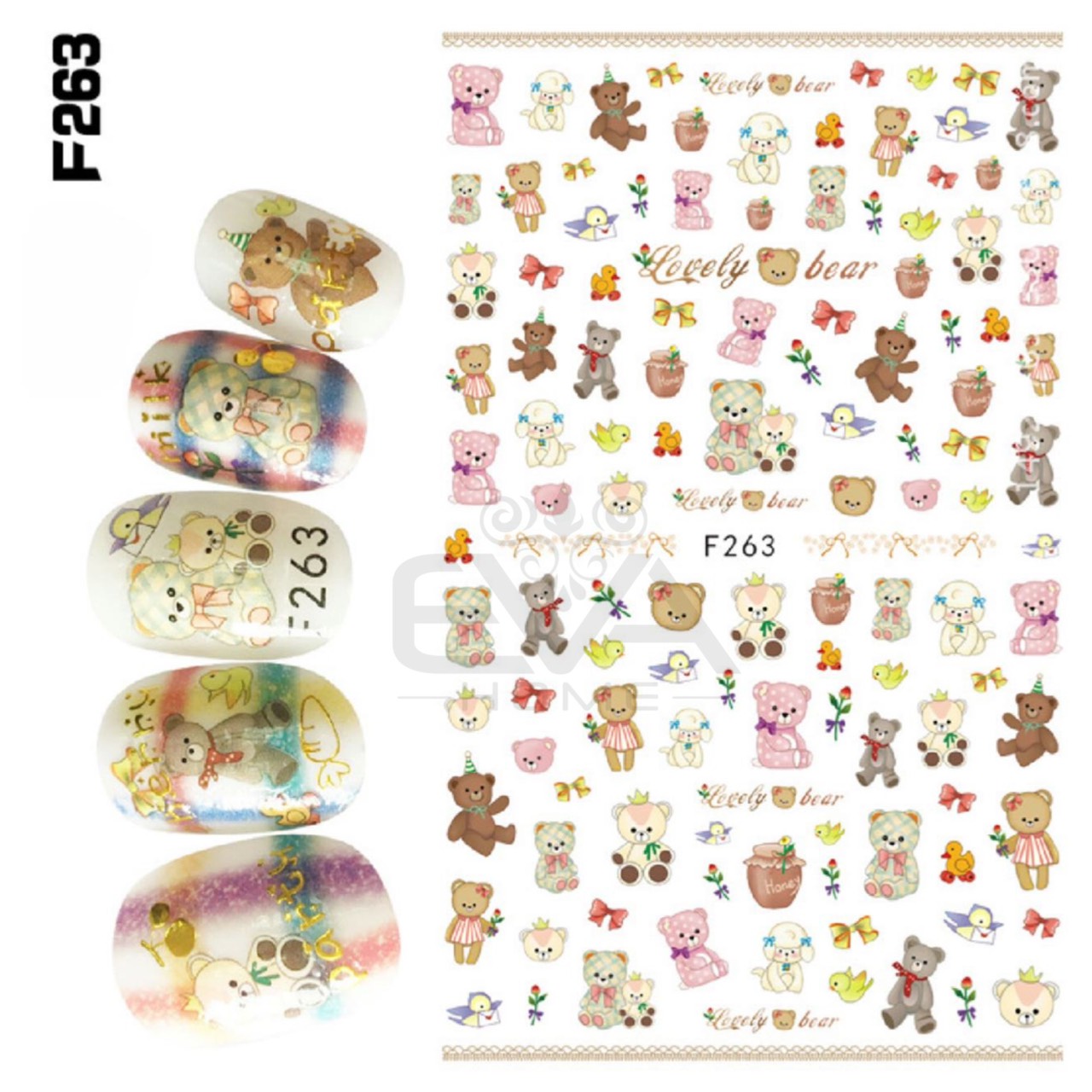 Miếng dán móng tay 3d nail sticker tráng trí hoạ tiết chú gấu dễ thương cute bear f263