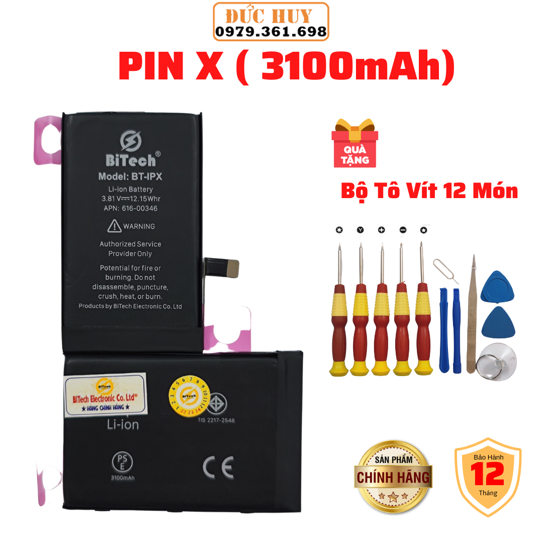 Pin ipx dung lượng cao bitech bt-ipx - tặng bộ vít mở + seal dán pin