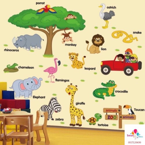 Tranh dán tường trang trí phòng cho bé, decal dán tường cho bé hình động vật, con vật đáng yêu- BOBABO STORE