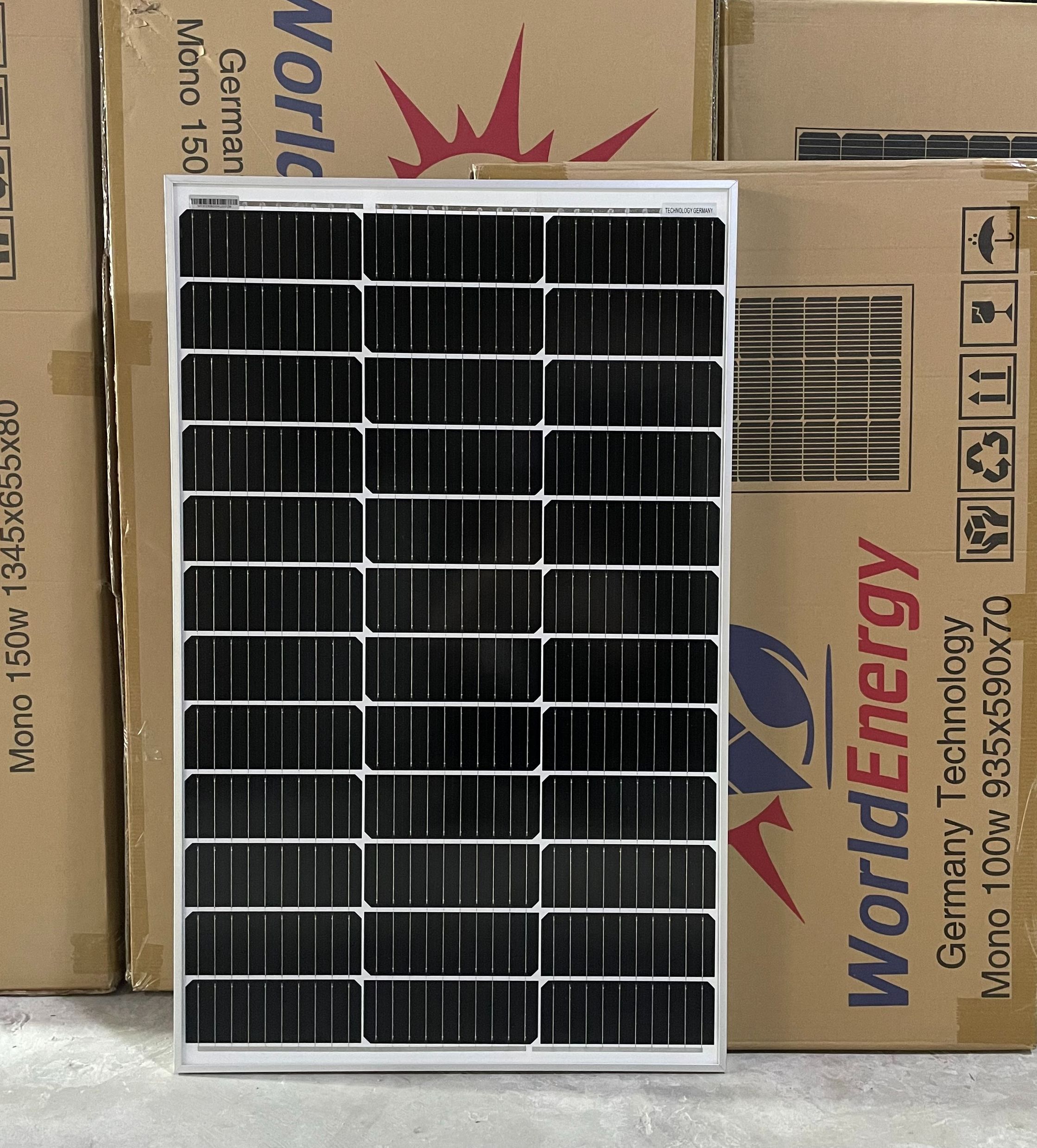 Pin năng lượng mặt trời mono 100w-18v WorldEnergy - combo 2 tấm tặng 1 cặp jack mc4 đơn