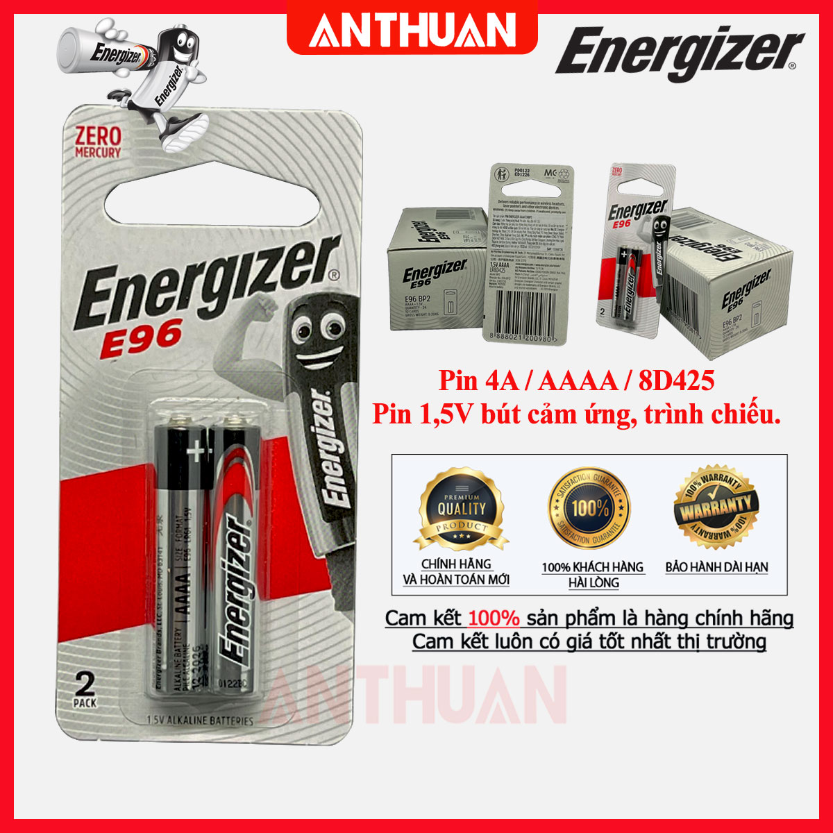 [CHÍNH HÃNG] Energizer, Camelion 2 viên pin AAAA (4A) 1.5V Alkaline LR8D425 - LR61 - E96 - 25A , dùng cho bút cảm ứng, trình chiếu, bút laser...