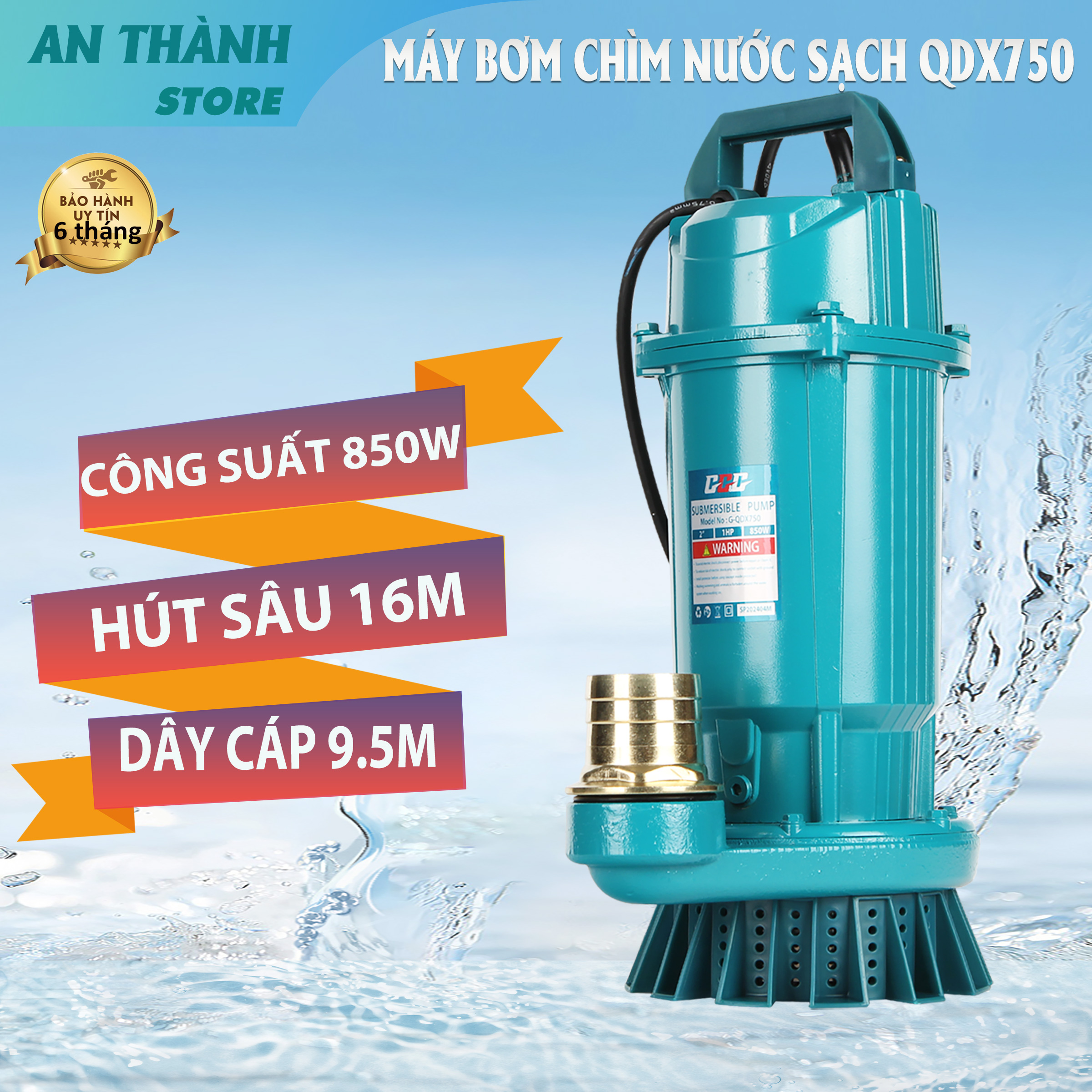Máy bơm chìm, bơm tõm qdx750 công suất 850w, bơm chìm qdx370 công suất 550w,có dây điện dài 9.5m, bảo hành 6 tháng