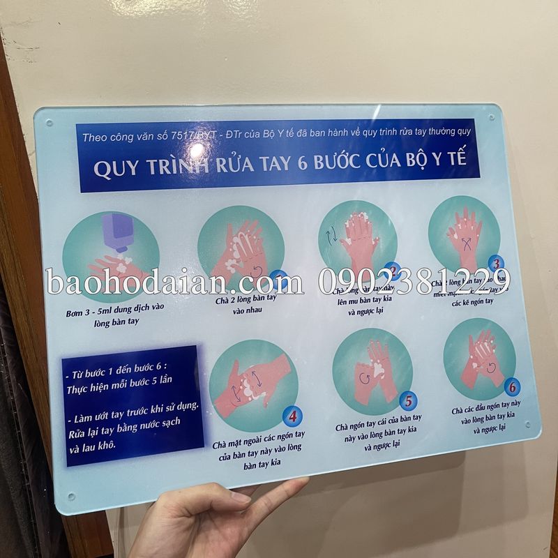 Quy trình 6 bước rửa tay của bộ y tế mica 30 x 40