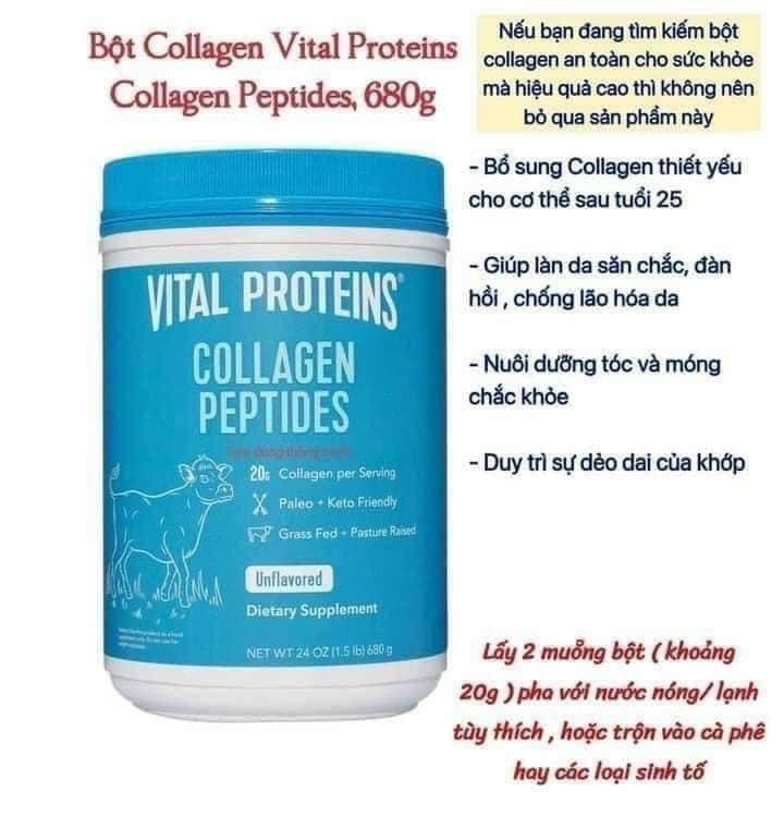 Collagen Peptide Mỹ Bột Colagen Vital Prite.in Thủy Phân 680g