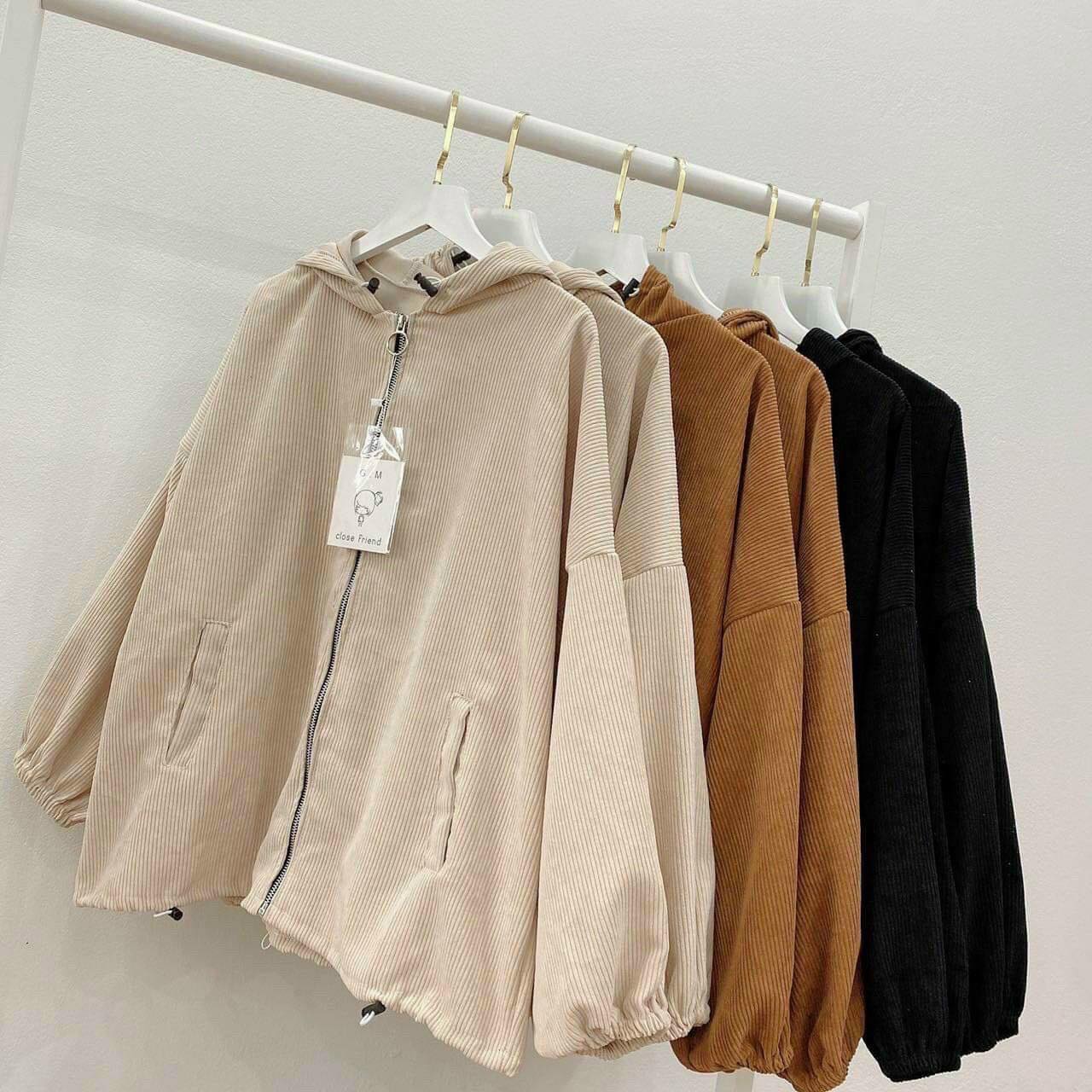 Áo Khoác Nữ Nhung Gân Tăm Trơn Tay Bồng Form Rộng Nữ Free SIze