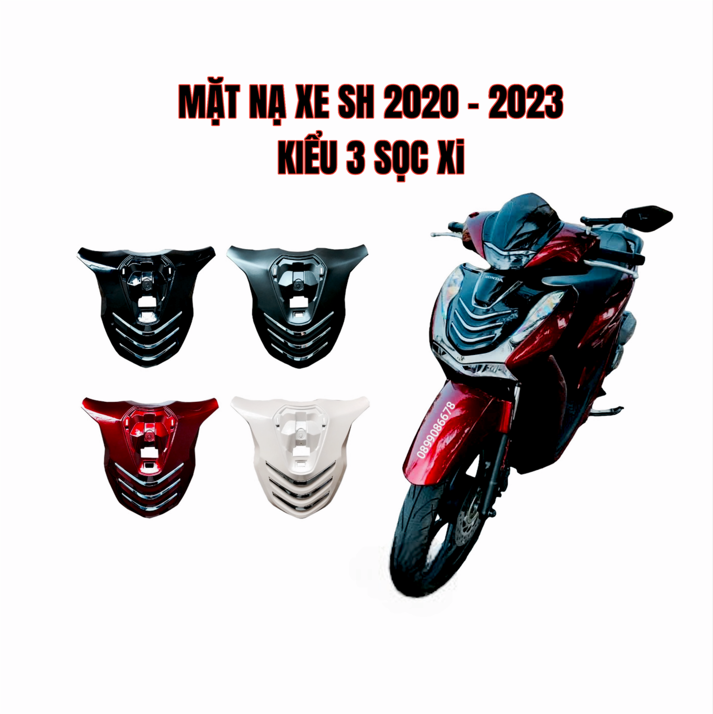 Mặt nạ 3 sọc xe SH 2023, SH 2024 - Motorart  - SH 2020, 2021, 2022 125i, 150i, 160i đều lắp được - Loại ba sọc xi