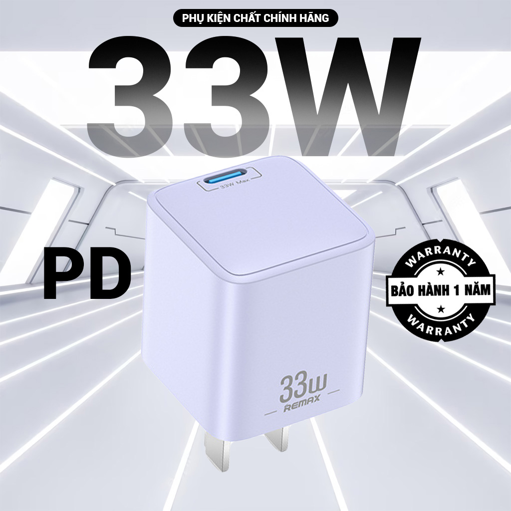 Củ sạc nhanh 33w Remax U27 hỗ trợ sạc nhanh 33w, tăng gấp 3 lần so với củ sạc thường, bh 12 tháng.