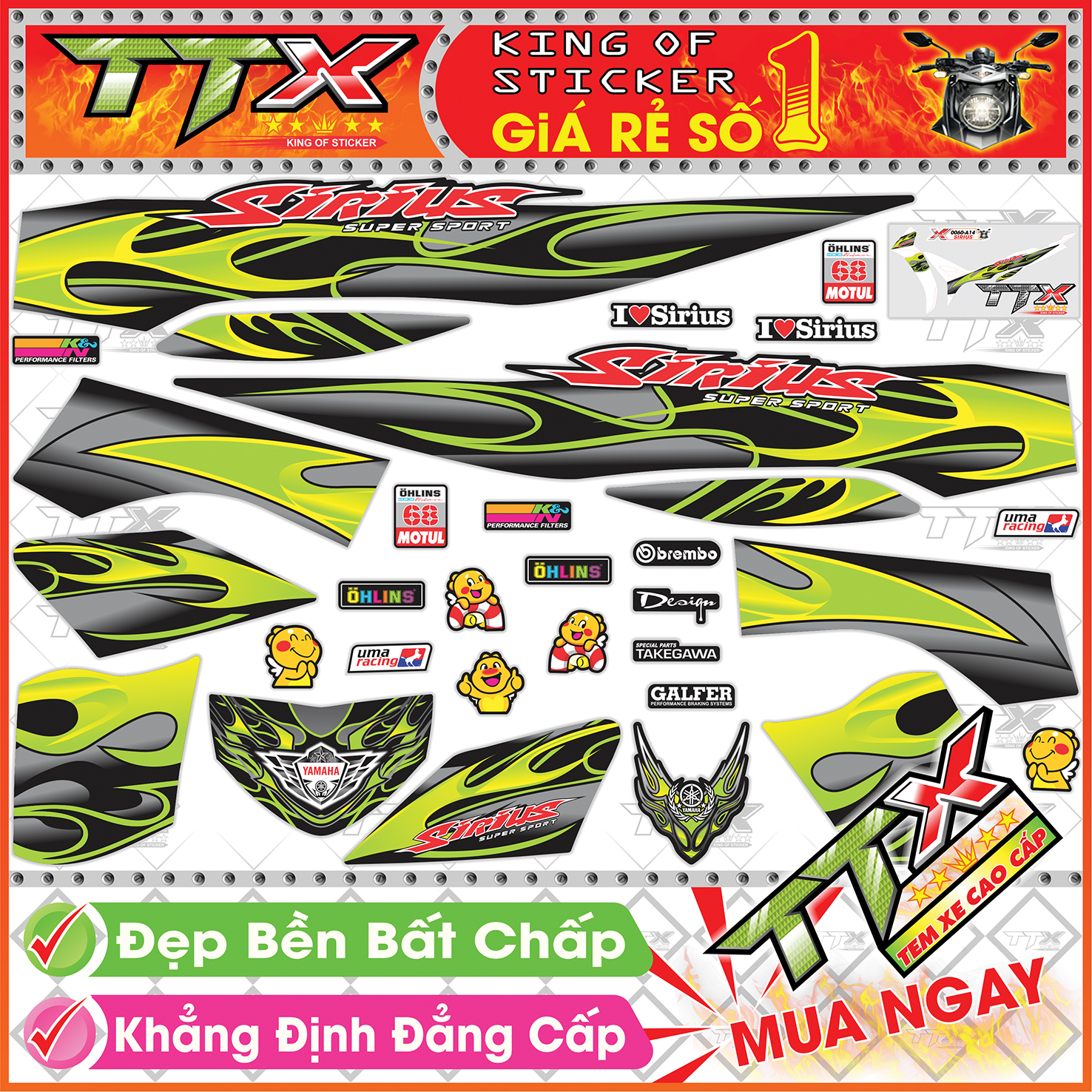 Tem xe sirius đen xám xanh nõn lửa siêu đẹp - tem sirius lửa xanh xám đen hót - mẫu team sirius đen xanh