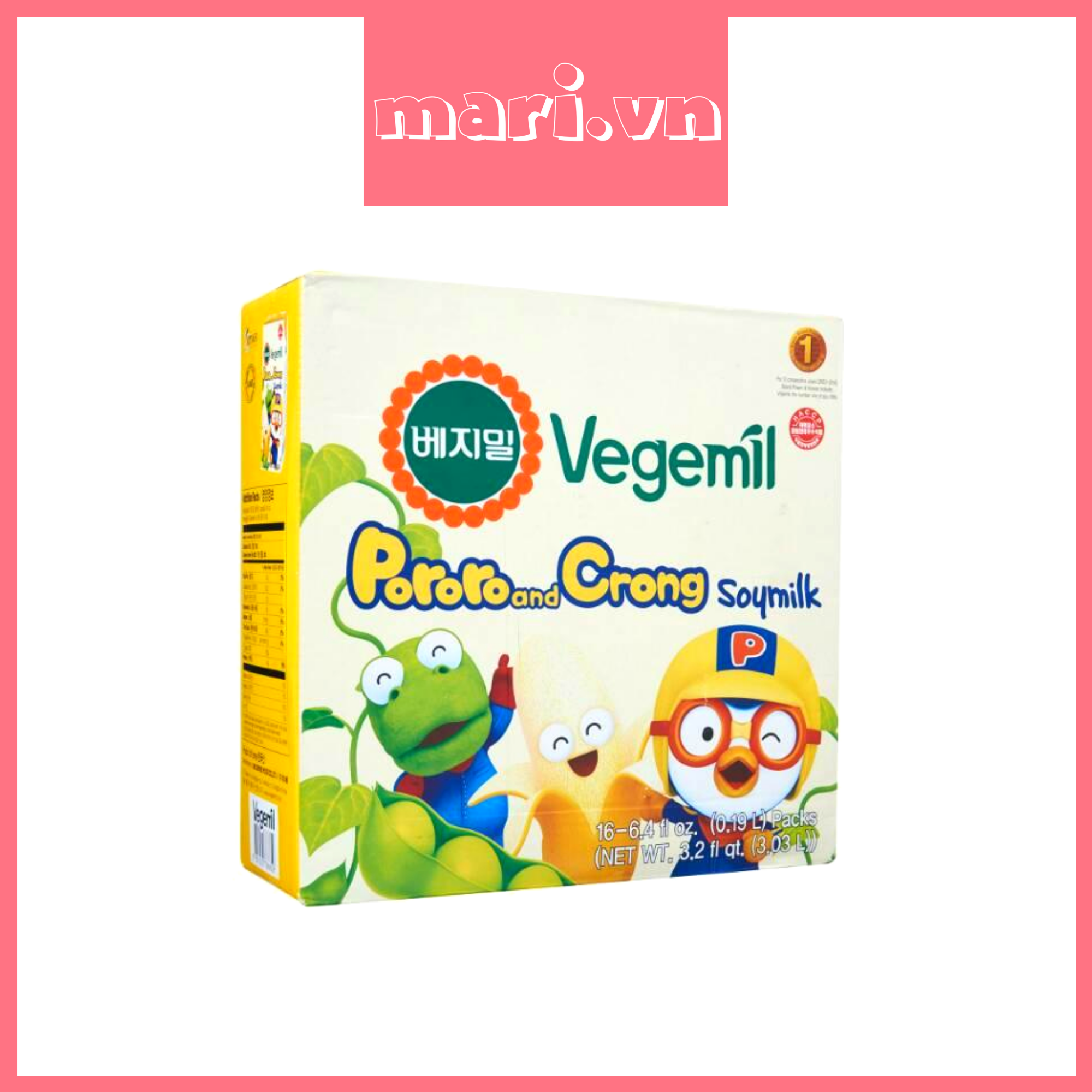Set 16 hộp Sữa đậu nành vị chuối Pororo và Crong Vegemil 190ml