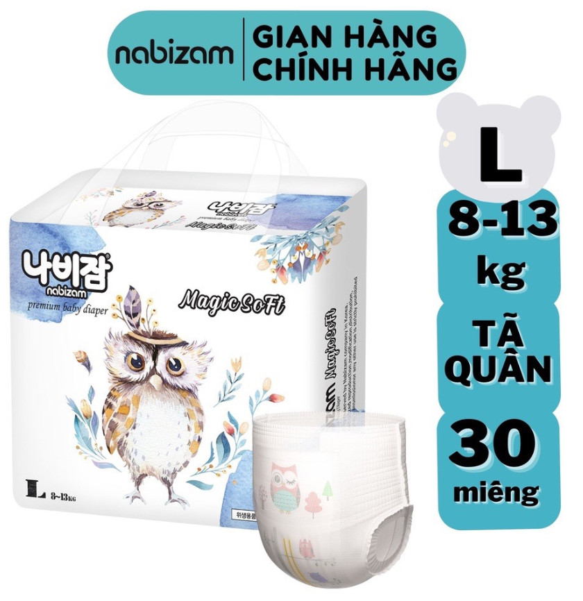 Tã quần NABIZAM MAGIC SOFT cao cấp Hàn Quốc size L30 cho bé từ 8-13kg: 30 miếng