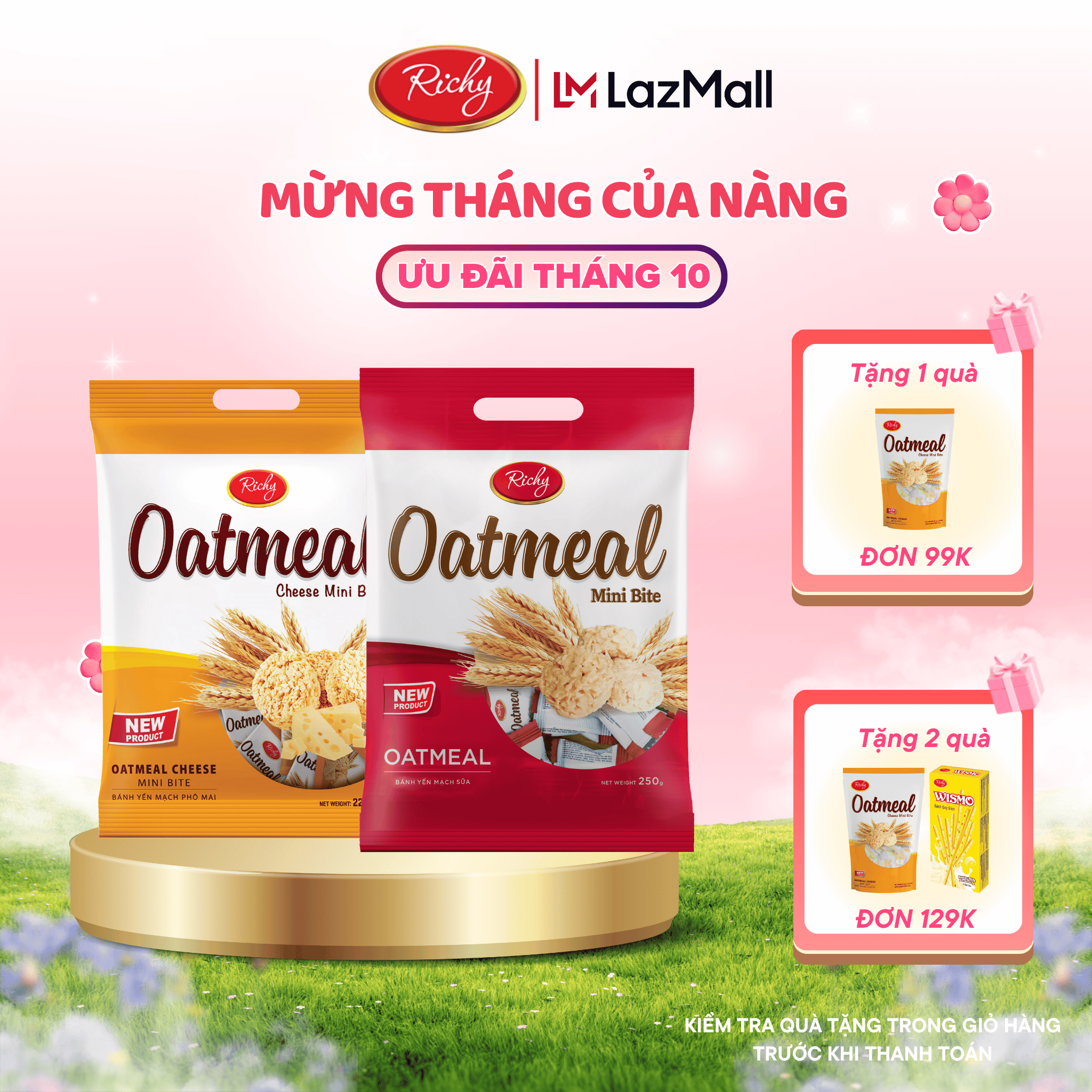 Combo 2 Bánh yến mạch vị sữa, phô mai 220g-250g - Bánh Kẹo Richy