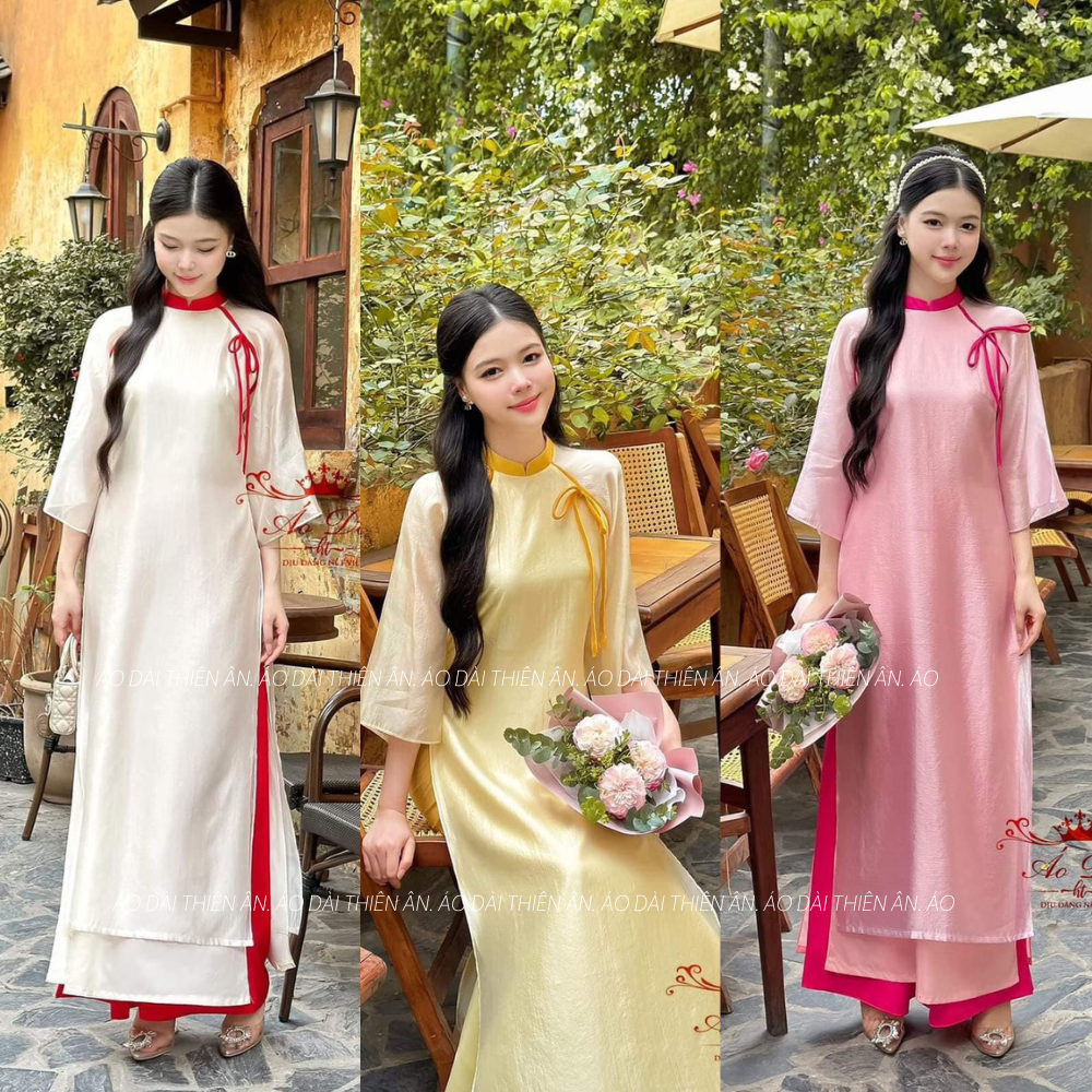 Áo dài truyền thống màu tím lụa mỹ vải mềm co dãn thấm hút tốt