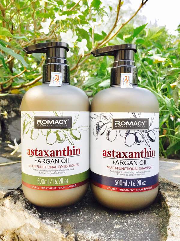 Cặp dầu gội, dầu xả Romacy Astaxanthin Argan Oil 500ml*2 dưỡng tóc hư tổn và chống lão hóa tóc