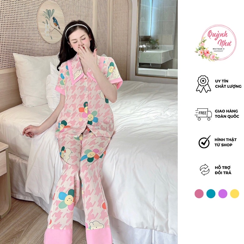 Bộ đồ ngủ nữ Pijama lụa mango tay ngắn quần dài cao cấp, chất lụa mướt tay , mềm mại . Freesize 40-60kg
