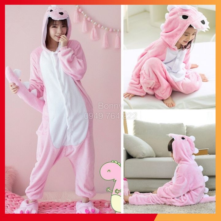 Bộ Đồ Thú Khủng Long Hồng 💖 FREESHIP 💖 Bộ Đồ Thú Khủng Long Hồng Đủ Size Trẻ Em và người Lớn