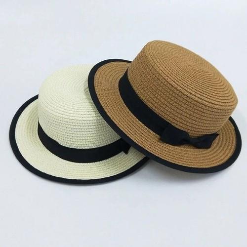 Mũ cói vành nhỏ có viền, trang trí nơ nhỏ thời trang nữ