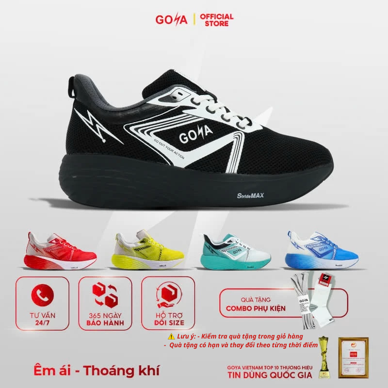 Giày thể thao chạy bộ nam nữ Goya Strides 2 năm 2025 Full đen