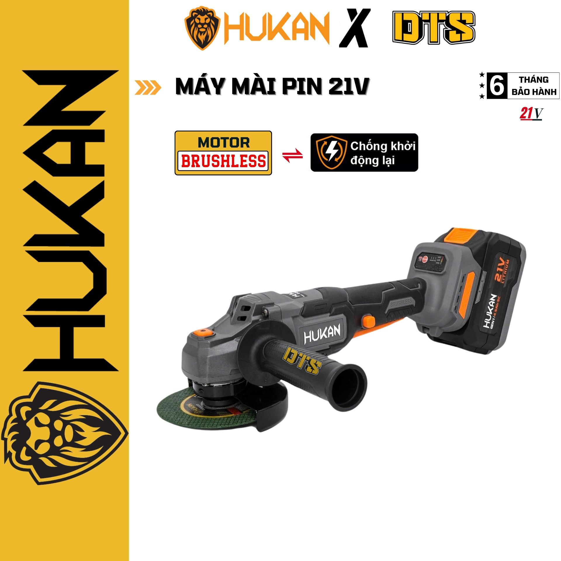 Máy mài cắt pin 21V với 3 tốc độ HUKAN BODY-HK-AGC6400BL | đường kính lưỡi cắt 100mm, khởi động lại, dùng mài, cắt, chà