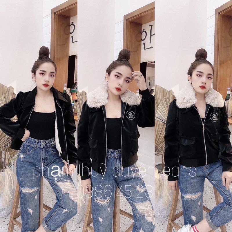 Áo da cổ lông trong lót lông toàn thân cao cấp