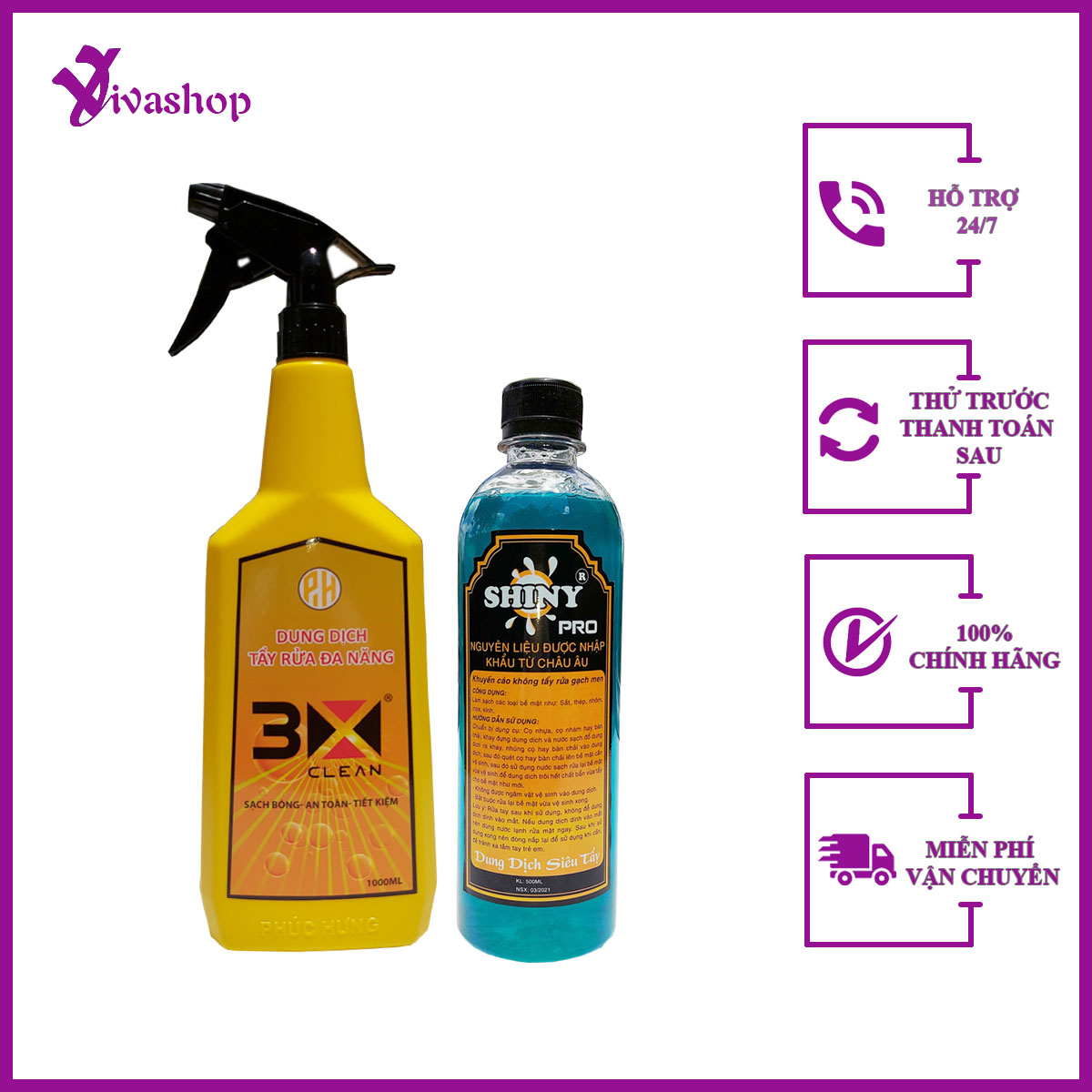 NƯỚC RỬA XE KHÔNG CHẠM SHINY PRO 500ML VÀ 3X CLEAN TẨY DẦU NHỚT VẾT Ố VÀNG LÂU NĂM