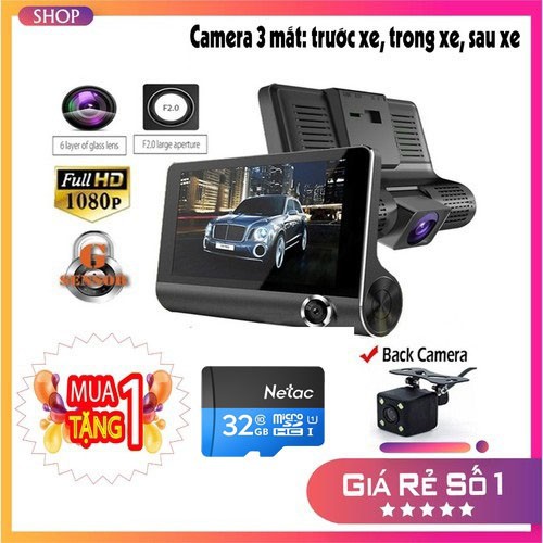 [Tặng Thẻ Nhớ 32GB] Camera hành trình xe ô tô, Dashcam màn hình 4 inch FULL HD, Cam hành trình OTO 3 mắt bảo vệ toàn diện, Camera hành trình thông minh bảo vệ xế yêu của bạn 24/24H