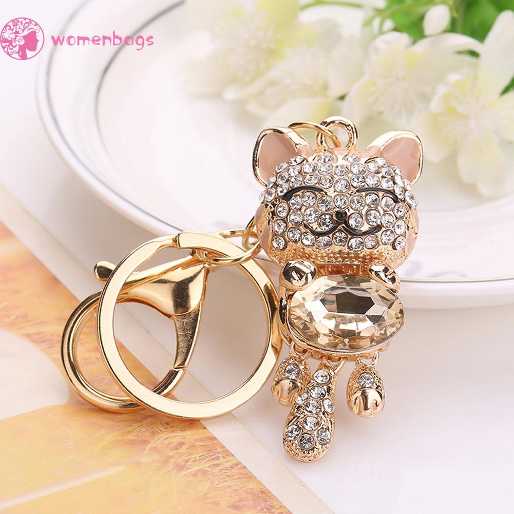 Móc khoá hình mèo may mắn đính đá pha lê